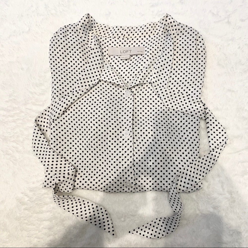 LOFT Black & White Polka Dot Neck Tie Blouse